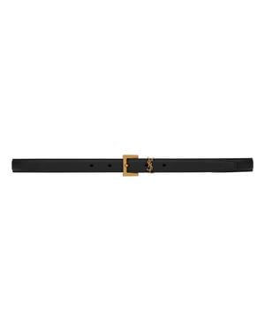 Saint Laurent Mini Leather Belt With Adjustable Buckle - White