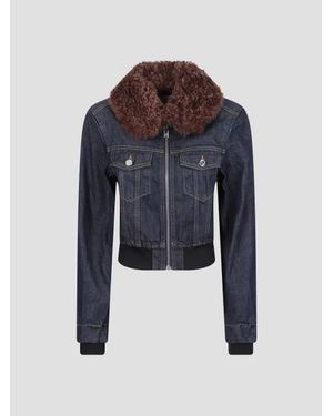 Ganni Slub Denim Cropped Bomber Jacket - Blue