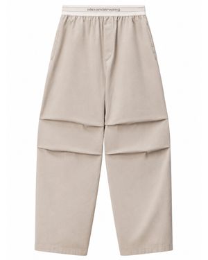 Alexander Wang Logo Cotton Wide-Leg Pants With Elastic Waistband - Natural