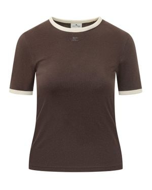 Courreges Cut-Out Contrast Tee - Brown
