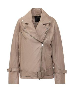 Pinko Biker Jacket With Belt And Zip - Natural