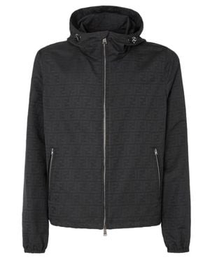 Fendi Polyester Track Jacket With Elastic Cuffs, Two-Way Zipper, Drawstring Hem & Side Zip Pockets - Black