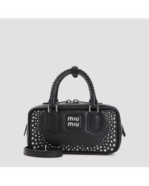 Miu Miu Studded Leather Top Handle Bag 22Cm X 11Cm X 8Cm - Black