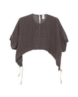 120% Lino Short-Sleeved Linen Blouse With Adjustable Hem - Gray
