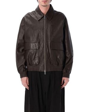 Studio Nicholson Piston Leather Zip-Up Jacket - Black