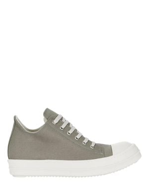 Rick Owens Cotton Lace-Up Sneakers With Toe Caps And Shark-Tooth Soles - White