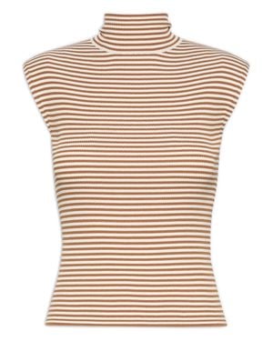 Max Mara Striped Stretch Viscose Crepe Sweater With Ribbed Turtleneck - Natural