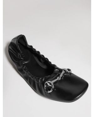 Gucci Soft Calf Leather Horsebit Loafers With Square Toe And Gg Motif Rubber Sole - Black