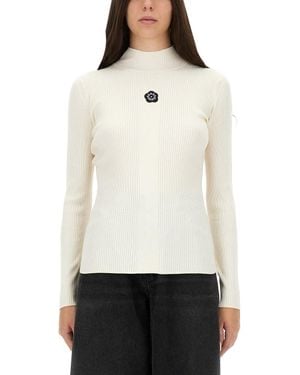 KENZO 'Boke Flower 2.0' Embroidered Long Sleeve Rib Top - White