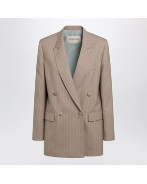 Valentino Garavani Double-Breasted Pinstripe Virgin Wool Jacket - Brown