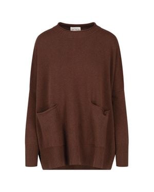 Ma'ry'ya Oversized Crewneck Sweater With Patch Pockets - Brown