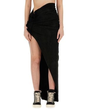 Rick Owens Slim Fit Long Skirt With High Slit - Black