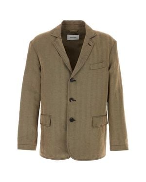 Ferragamo Embroidered Linen Blend Blazer - Green