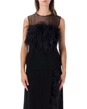 Alberta Ferretti Sleeveless Sheer Feather-Trim Maxi Dress - Black