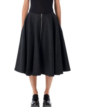 Prada High-Waist Zip-Front Flared Midi Skirt - Black