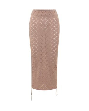 Marine Serre Midi Skirt With Luna Motif - Natural