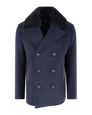 Mackage Double-Breasted Wool Peacoat With Shearling Collar - Blue