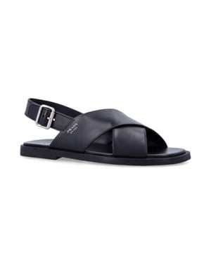 Prada Mini Leather Slide Sandals With Adjustable Slingback - Blue