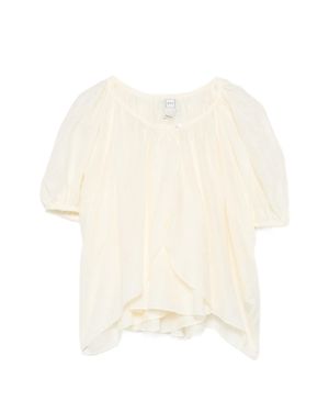 120% Lino Linen Blouse With Ruffled Sleeves And Button Front - White