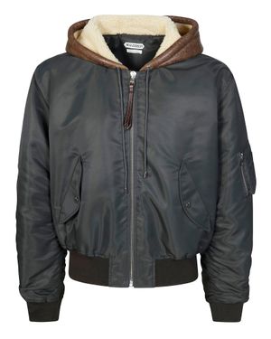 JW Anderson Nylon Shearling-Lined Hooded Bomber Jacket - Gray