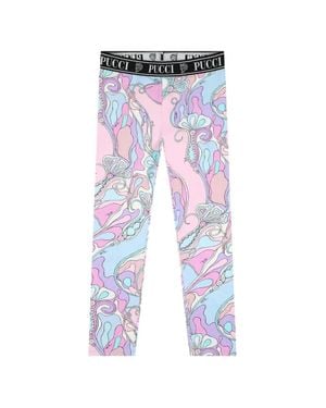 PUCCI Girl Abstract Print Logo Waistband Elastic Cotton Pants - White