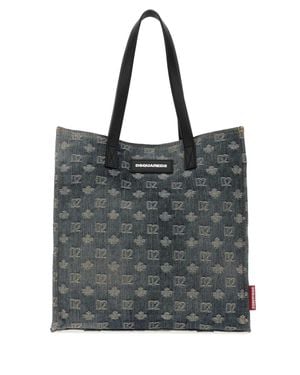 DSquared² Dsquared Embroidered Denim D2 Shopping Bag - Black