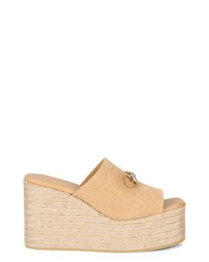 Gucci Elegant Mini Suede Wedge Shoes - Natural