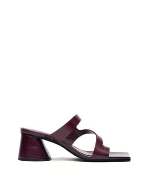Alohas Leather Square-Toe Block-Heel Sandals With Asymmetric Straps - Multicolor