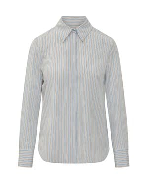 Max Mara Stylish Striped Mini Shirt With Classic Collar - Gray