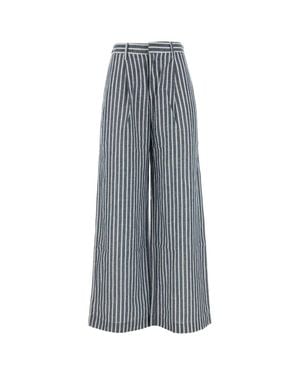 Lois Embroidered Chambray Wide-Leg Pant - Gray