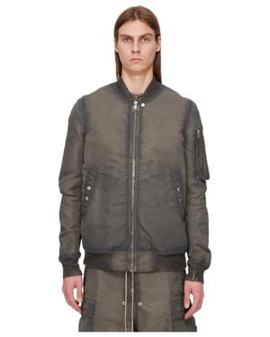 Rick Owens Ribbed Collar Nylon Bomber Jacket With Utility Sleeve Pocket - Gray