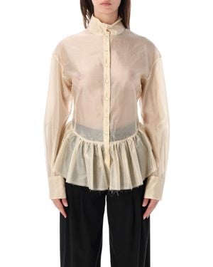 THE LATEST Sheer High-Neck Peplum Blouse - Natural