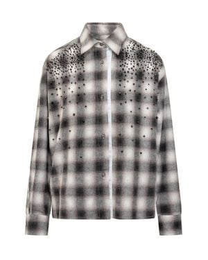 Des Phemmes Strass-Embellished Quadri Mini Shirt - Gray