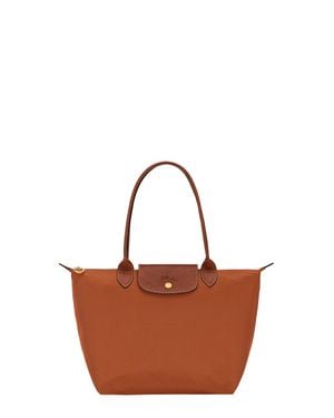 Longchamp Le Pliage Original Medium Canvas Handbag With Two Top Handles, Logo Front And Top Zip - Brown
