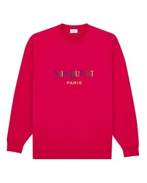 Saint Laurent Paris Embroidered Cotton Crewneck Sweater