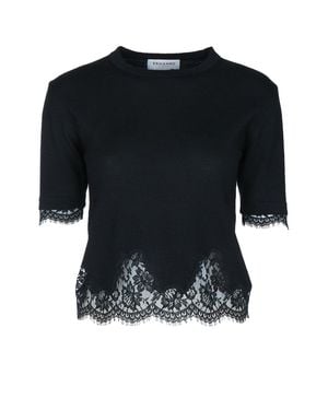 ERMANNO FIRENZE Lace Short-Sleeve Sweater - Black