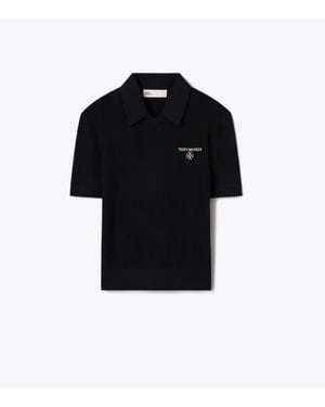 Tory Burch Simone Wool Polo Shirt - Black
