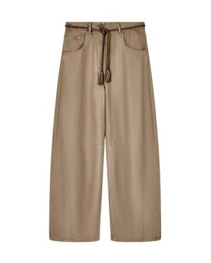 Giorgio Armani Cupro And Linen Pants With Belt - Natural