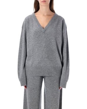 Rhea V-Neck Cashmere-Blend Sweater - Gray