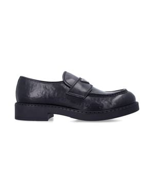 Prada Aged Leather Loafers - Blue