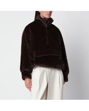 Source Unknown Faux Fur Half-Zip Sweatshirt - Black