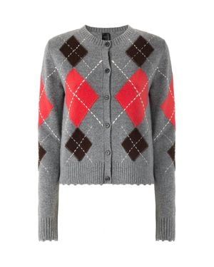 Pinko Straight Silhouette Argyle Pattern Cardigan - Gray