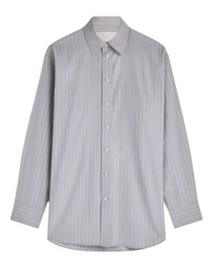 Phoebe Philo Pinstripe Cotton Shirt With High Collar And Pleated Sleeve Detail - Gray