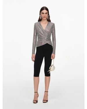 Self-Portrait Rhinestone Mesh Wrap Top - Gray