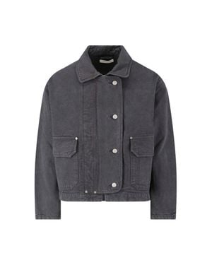 mfpen Cropped Organic Cotton Jacket With Classic Collar And Dual Closure - Gray