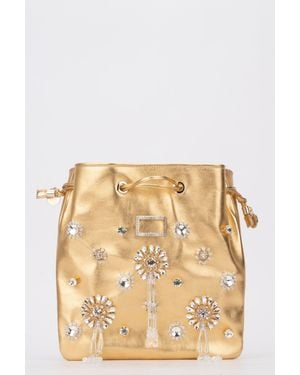 Roger Vivier Embellished Metallic Drawstring Bucket Bag - Natural