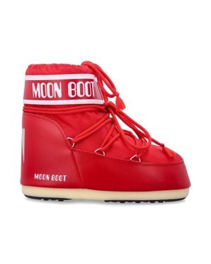 Moon Boot Icon Low Mini Water-Repellent Nylon Boots With Logo Panel - Red