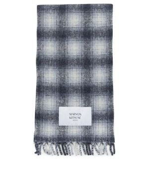 Maison Kitsuné Alpaca Fringed Gradient Check Scarf - Blue
