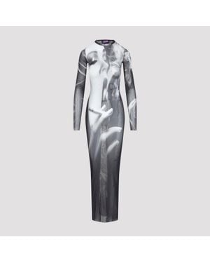 Jean Paul Gaultier Mesh Long Dress Printed "Smoking - Black