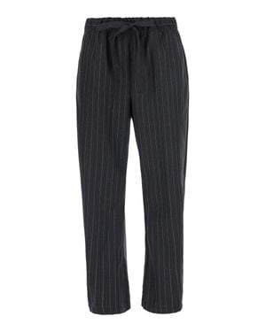 Semicouture Buddy Striped Wool-Blend Pants For With Elastic Waist - Blue